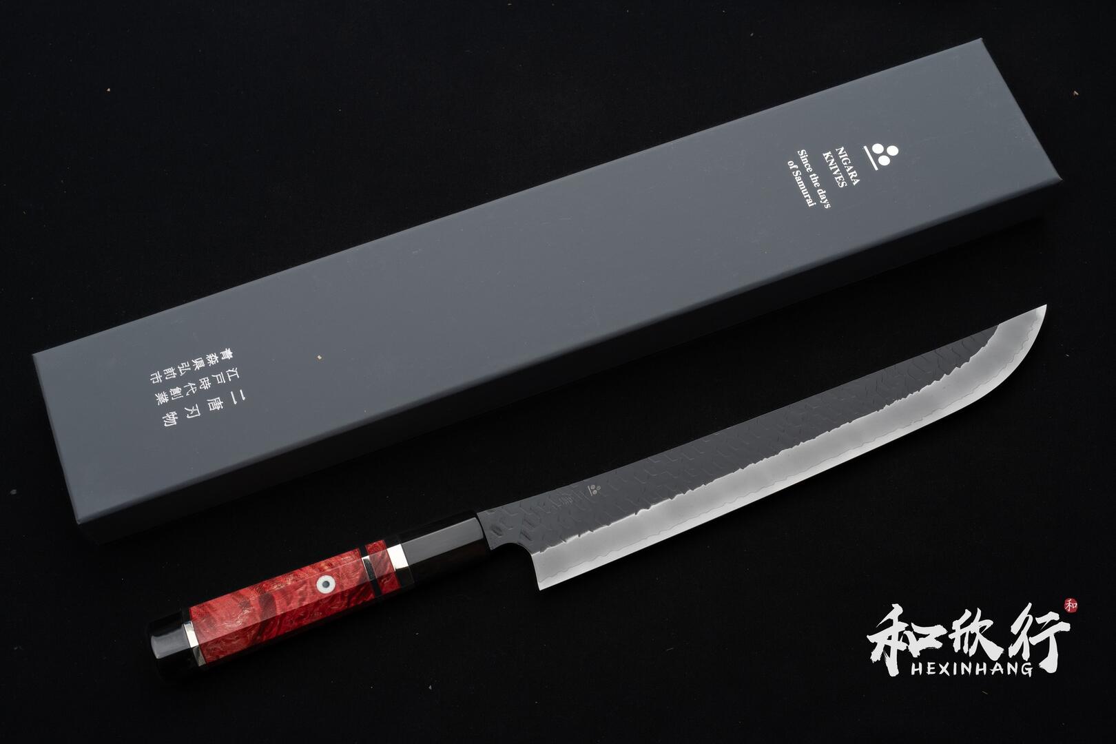 二唐刃物鍛造所Nigara Hamono SG-2 粉末鋼黑打槌目先丸筋引系列